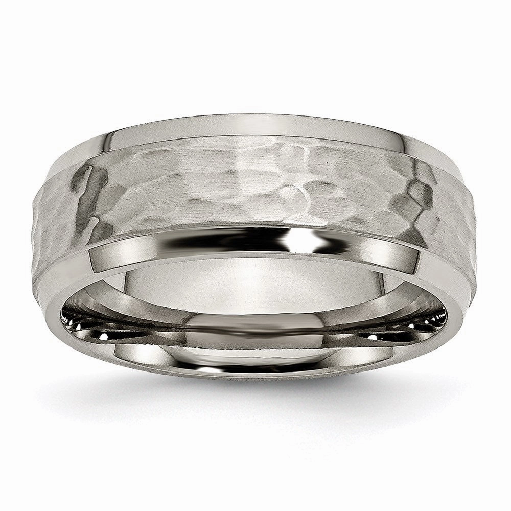 Titanium 8mm Beveled Edge, Hammered and Polished Band | TB236