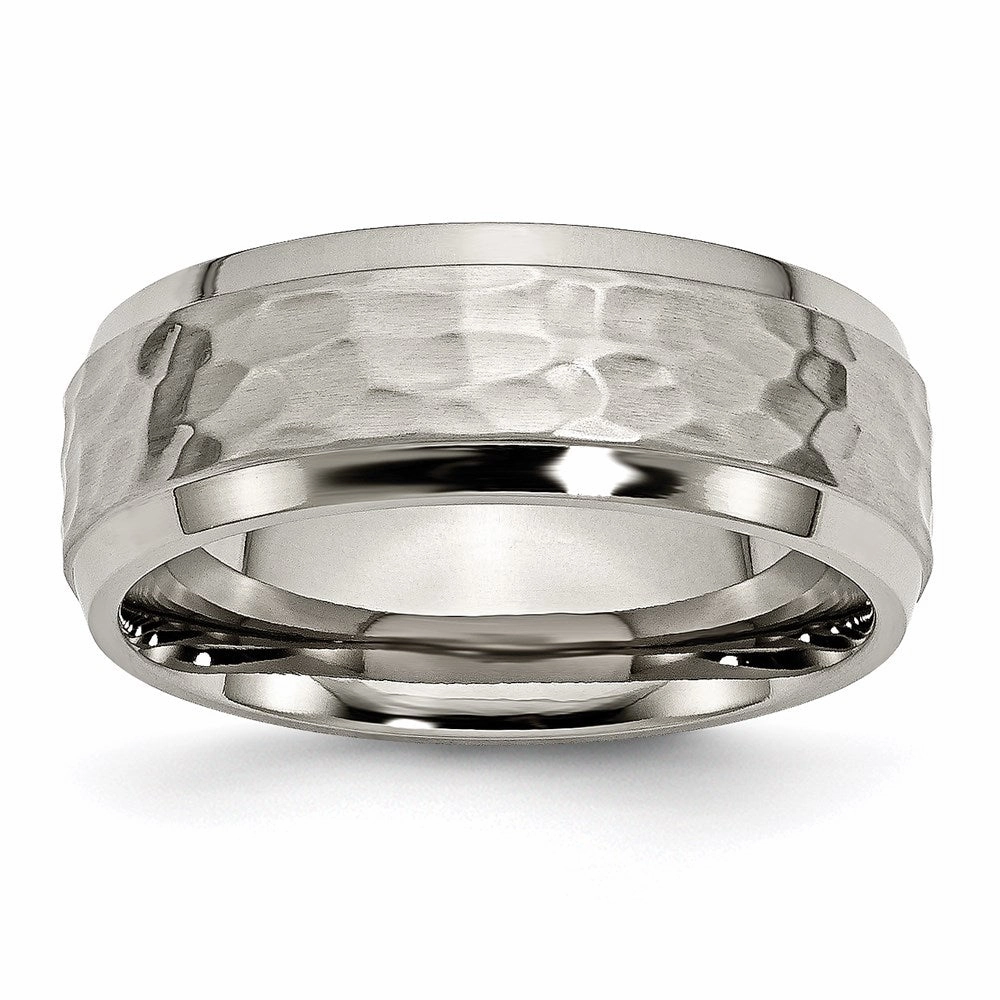Titanium 8mm Beveled Edge, Hammered and Polished Band | TB236
