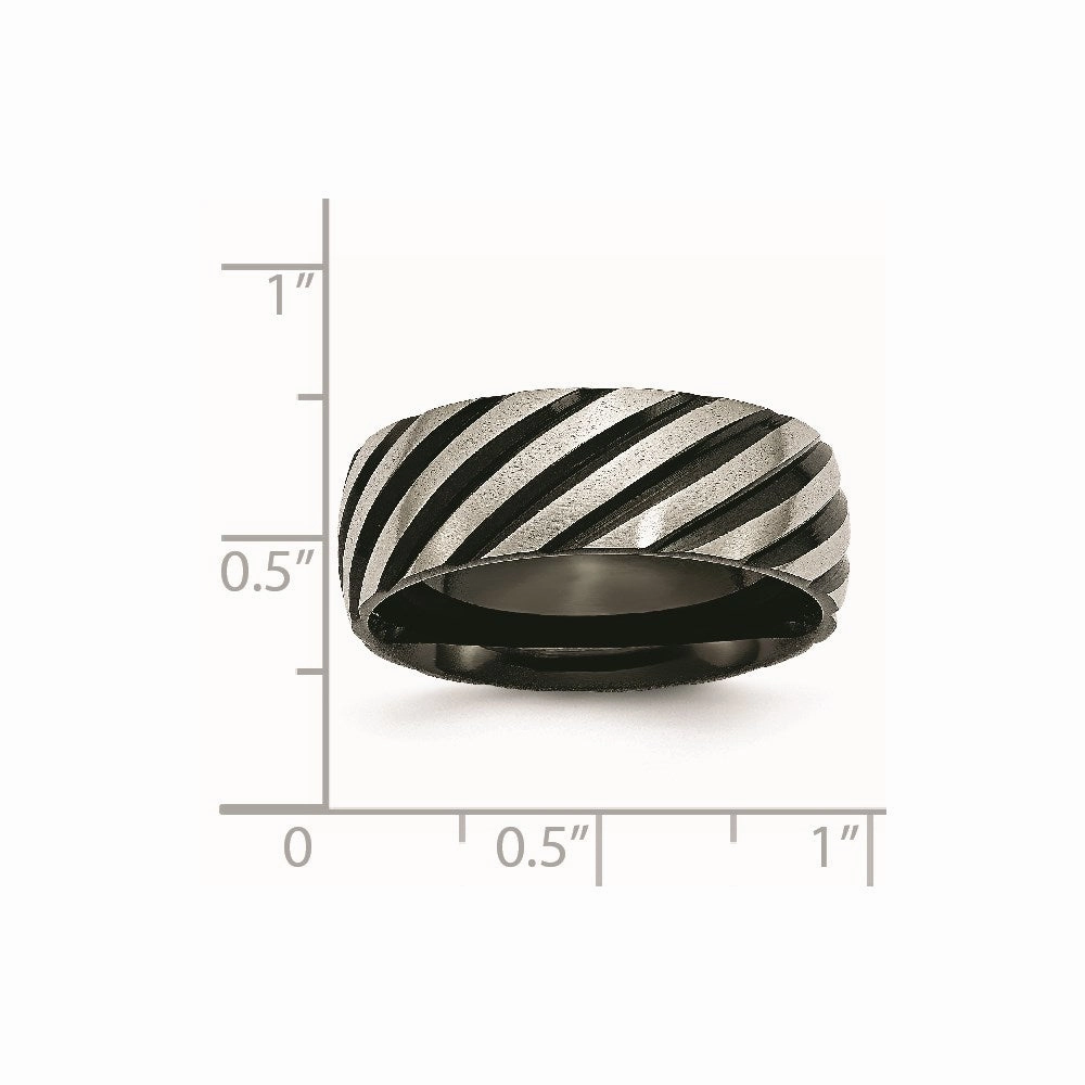 Titanium 8mm Black IP-plated Swirl Brushed & Polished Band | TB300