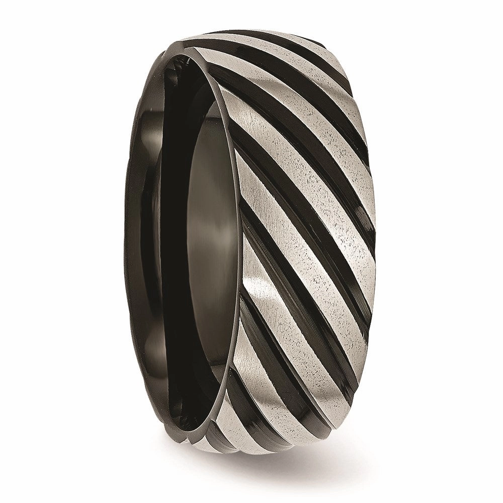 Titanium 8mm Black IP-plated Swirl Brushed & Polished Band | TB300