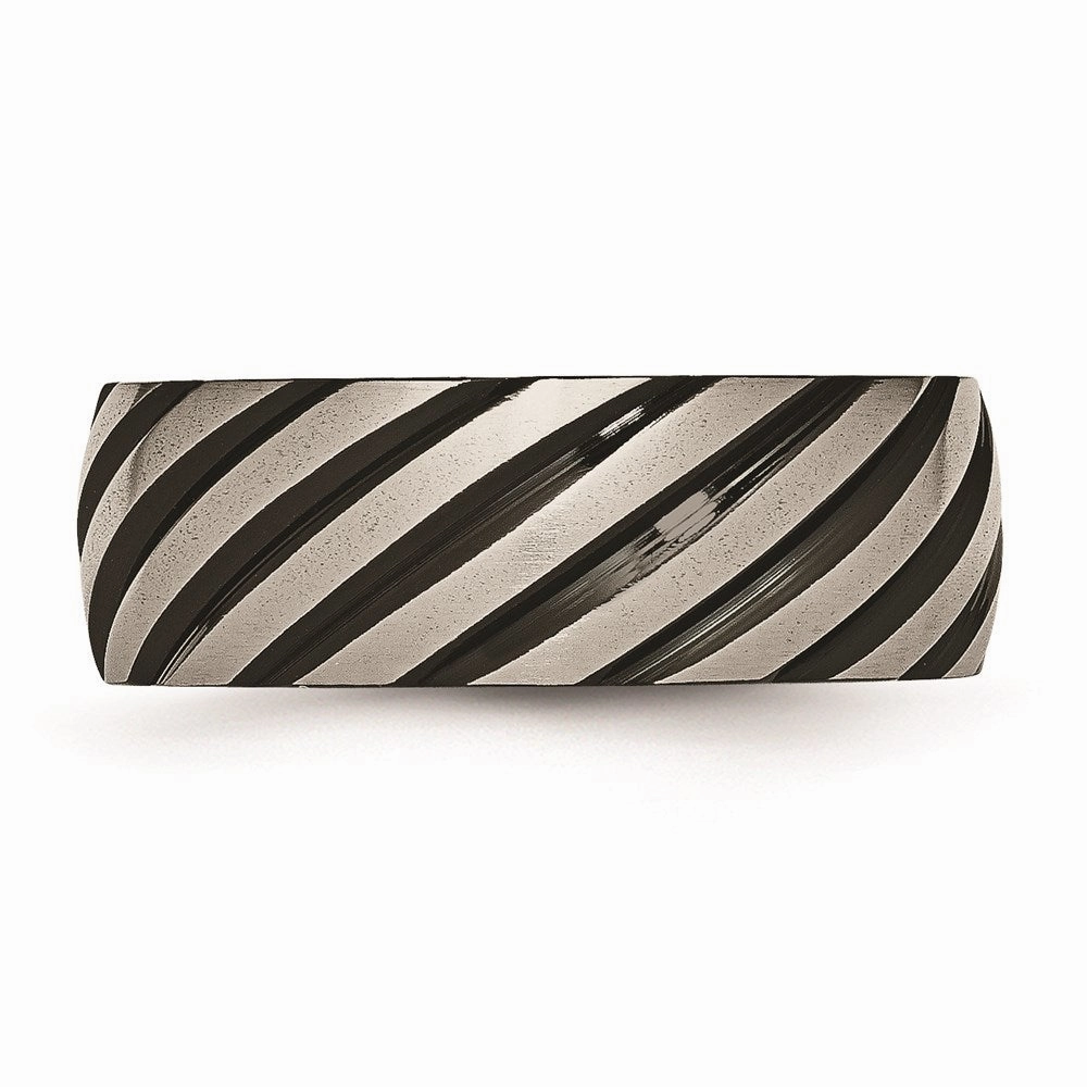 Titanium 8mm Black IP-plated Swirl Brushed & Polished Band | TB300