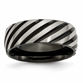 Titanium 8mm Black IP-plated Swirl Brushed & Polished Band | TB300