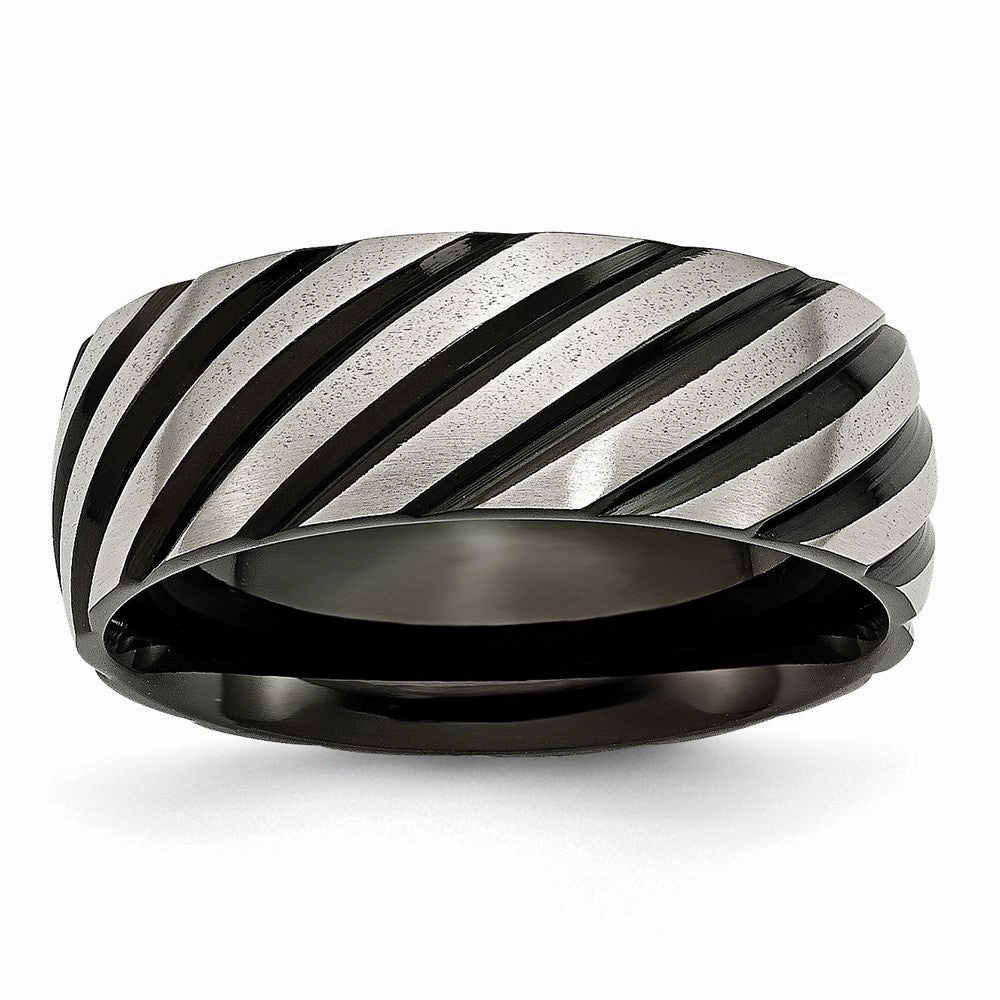 Titanium 8mm Black IP-plated Swirl Brushed & Polished Band | TB300