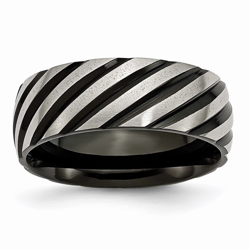 Titanium 8mm Black IP-plated Swirl Brushed & Polished Band | TB300