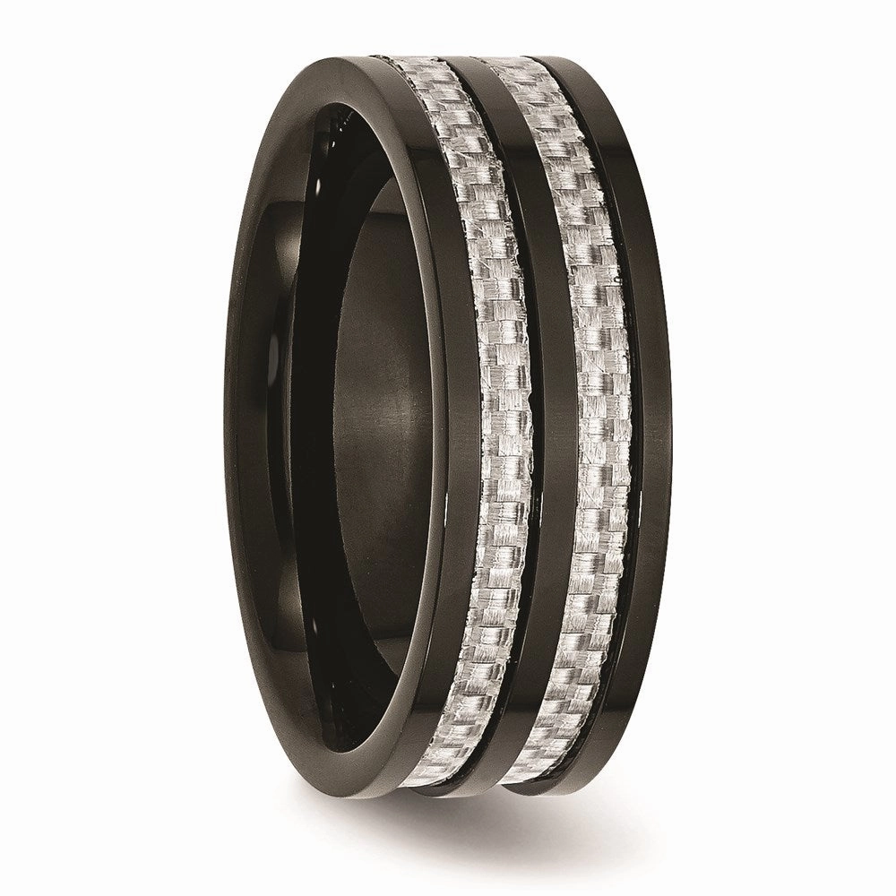 Titanium 8mm Black IP-plated with Carbon Fiber Inlay Polished Band | TB254