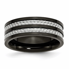 Titanium 8mm Black IP-plated with Carbon Fiber Inlay Polished Band | TB254