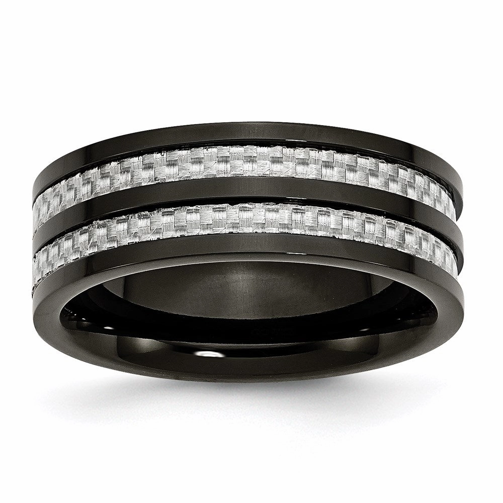 Titanium 8mm Black IP-plated with Carbon Fiber Inlay Polished Band | TB254