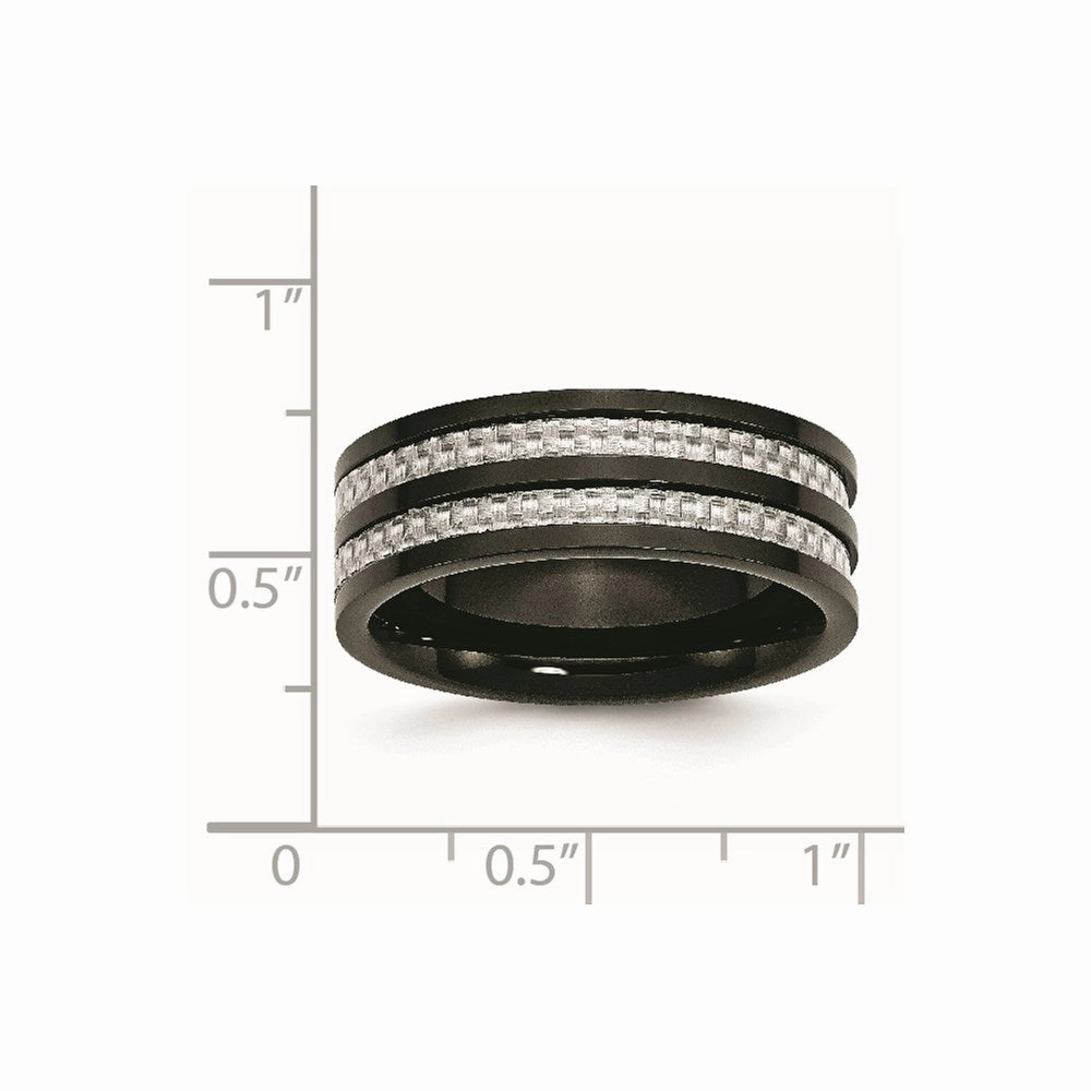 Titanium 8mm Black IP-plated with Carbon Fiber Inlay Polished Band | TB254