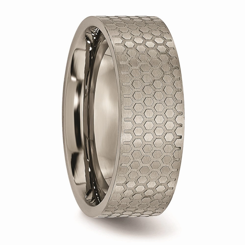 Titanium 8mm Brushed Patterned Flat Band | TB252