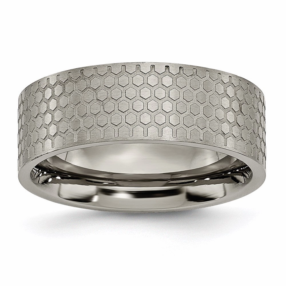 Titanium 8mm Brushed Patterned Flat Band | TB252