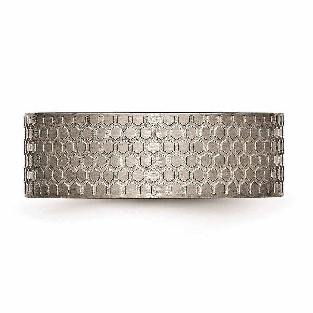 Titanium 8mm Brushed Patterned Flat Band | TB252