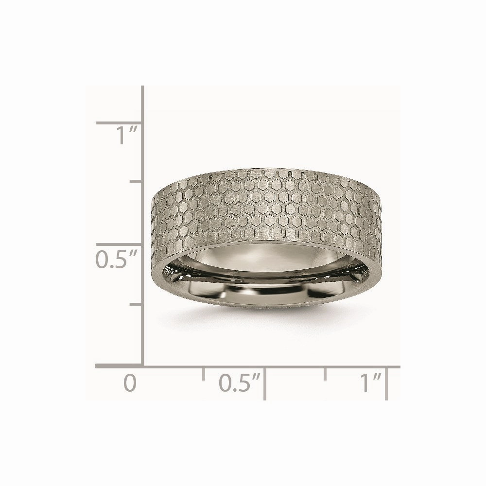 Titanium 8mm Brushed Patterned Flat Band | TB252