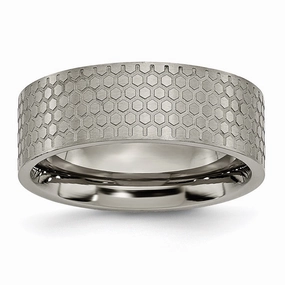 Titanium 8mm Brushed Patterned Flat Band | TB252