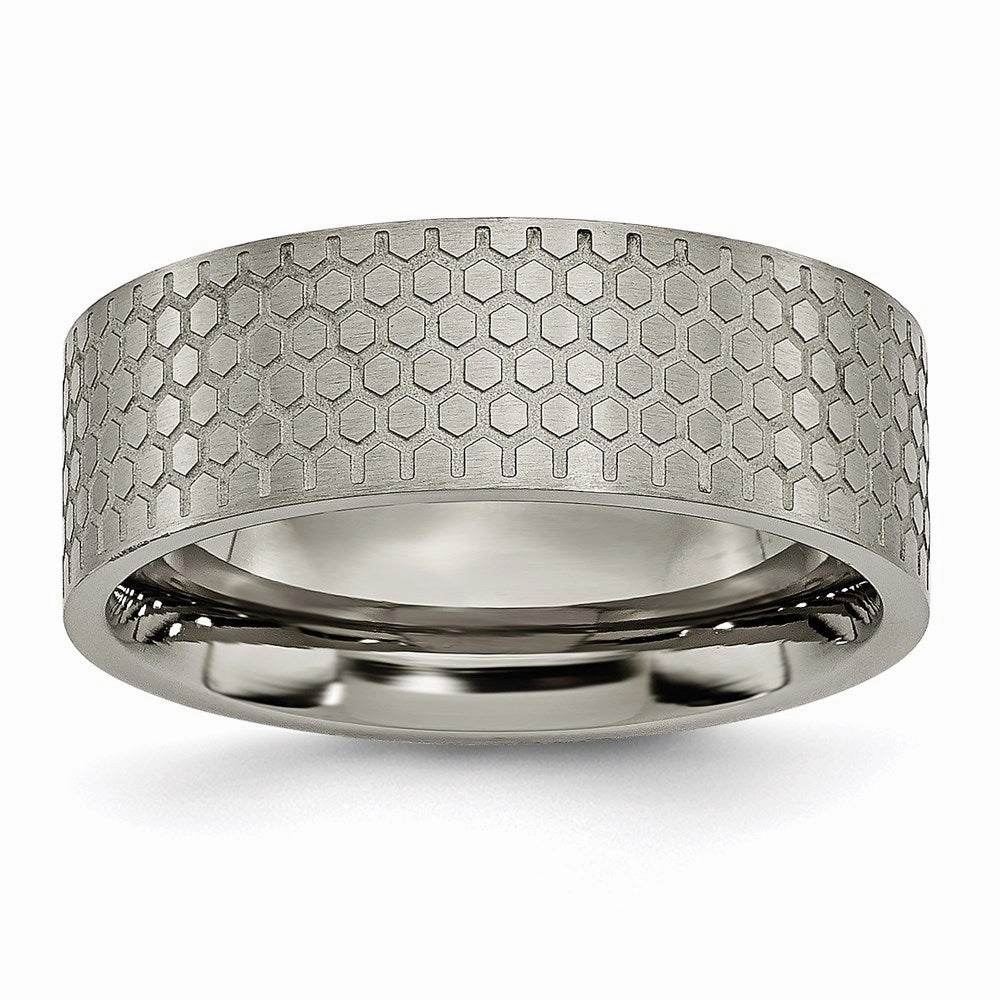 Titanium 8mm Brushed Patterned Flat Band | TB252