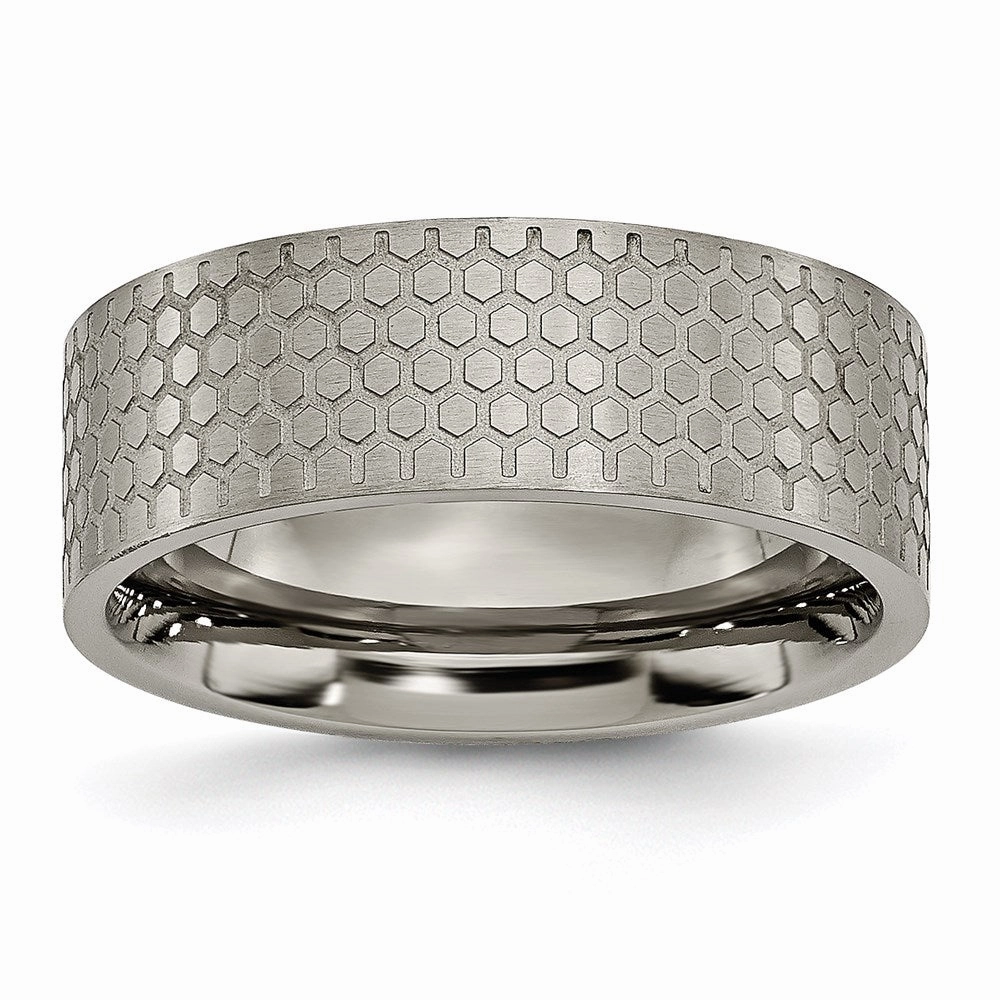 Titanium 8mm Brushed Patterned Flat Band | TB252