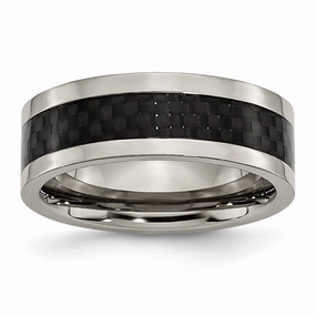 Titanium 8mm Polished with Black Carbon Fiber Inlay Band | TB255