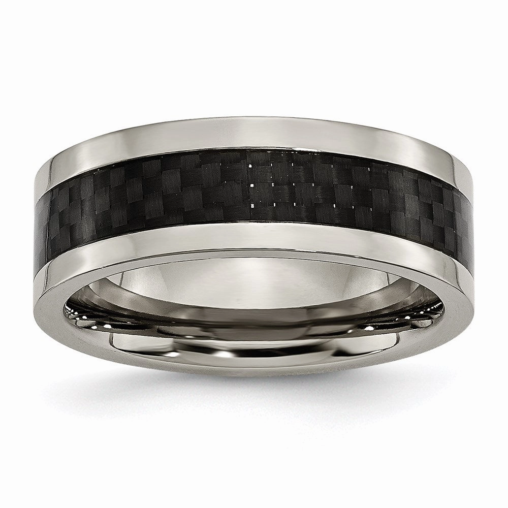 Titanium 8mm Polished with Black Carbon Fiber Inlay Band | TB255