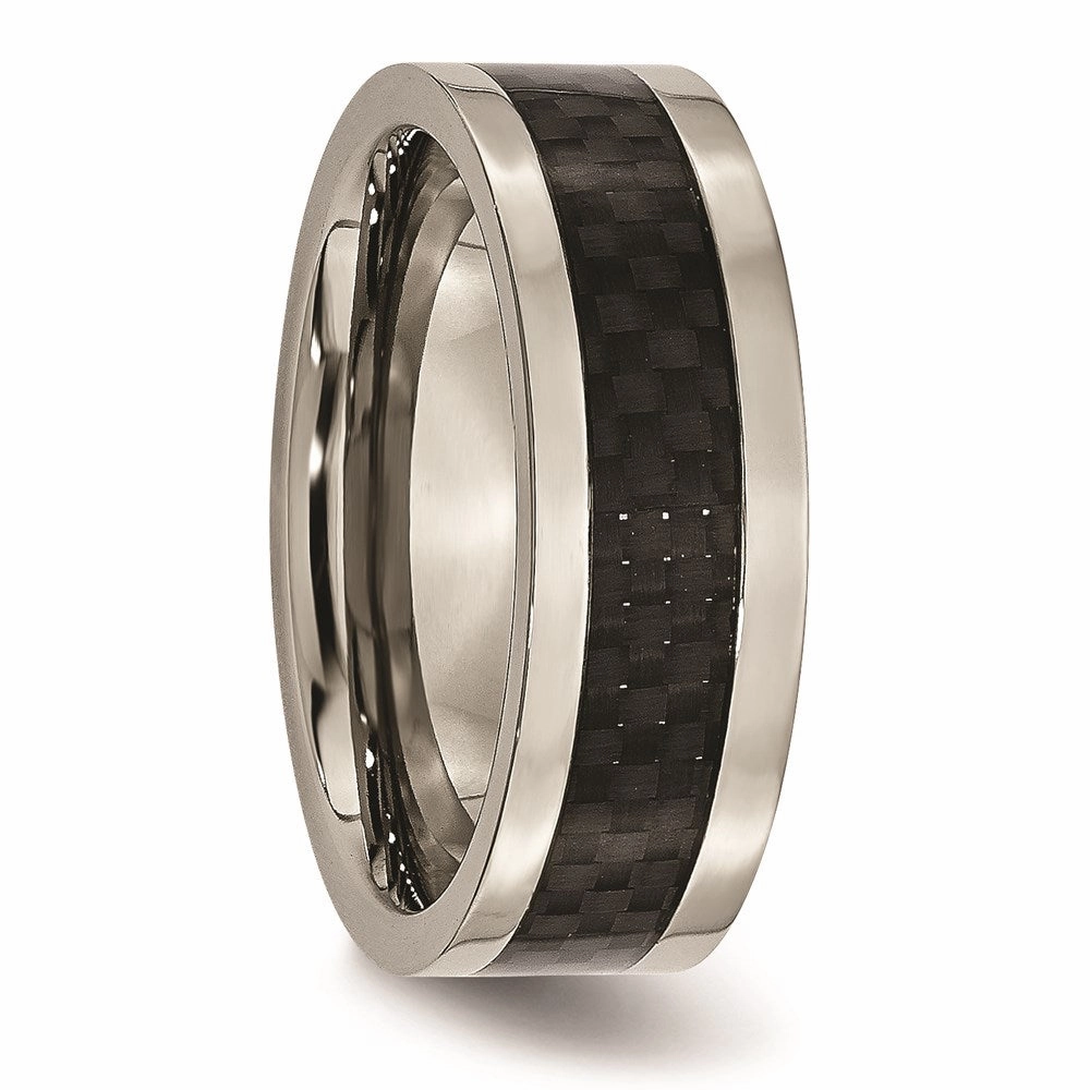 Titanium 8mm Polished with Black Carbon Fiber Inlay Band | TB255