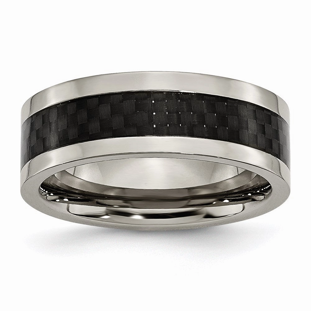 Titanium 8mm Polished with Black Carbon Fiber Inlay Band | TB255
