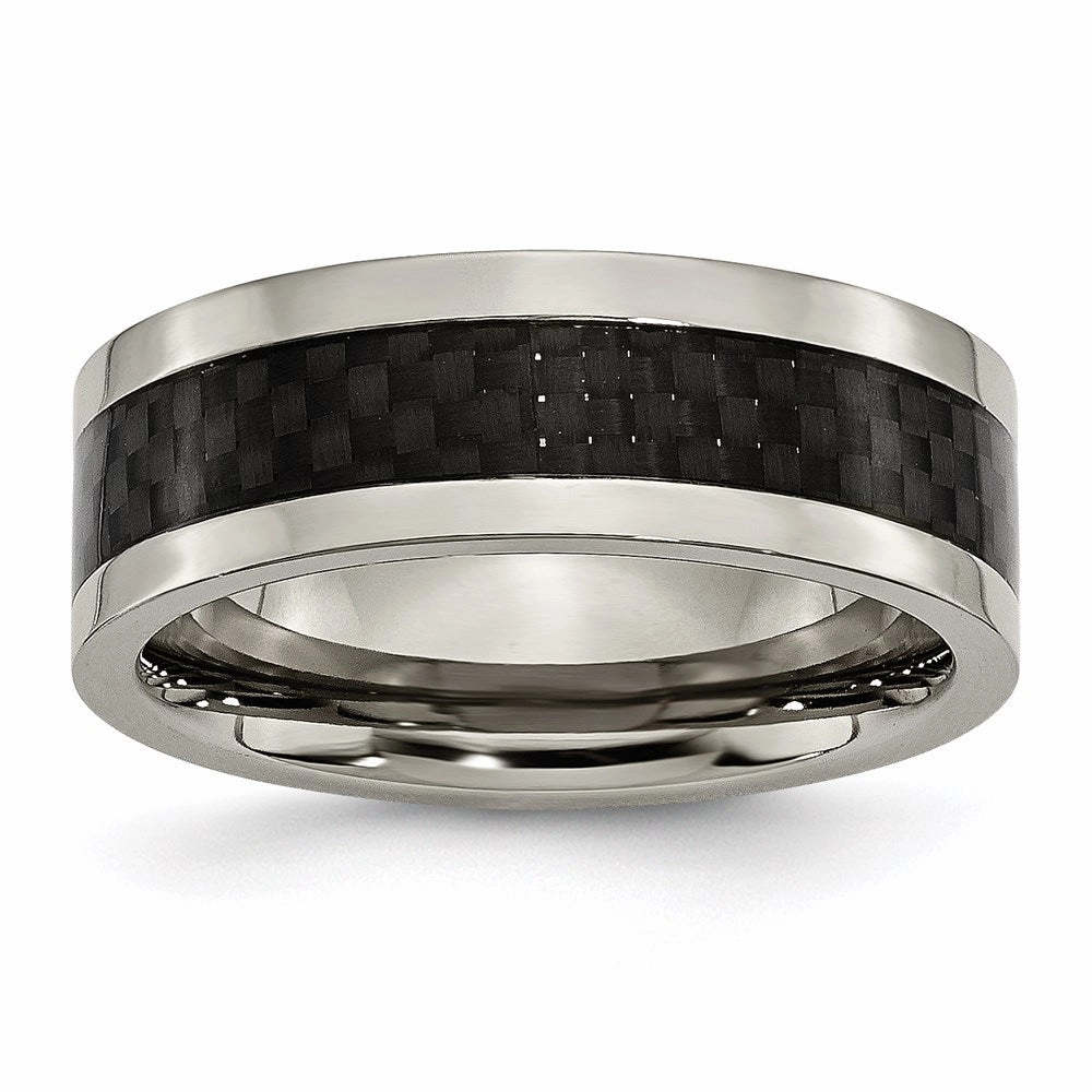 Titanium 8mm Polished with Black Carbon Fiber Inlay Band | TB255