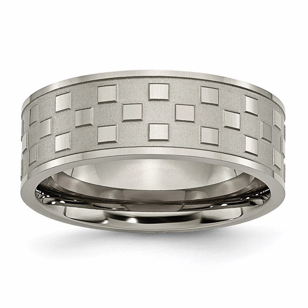 Titanium 8mm Satin and Polished Checkered Band | TB245