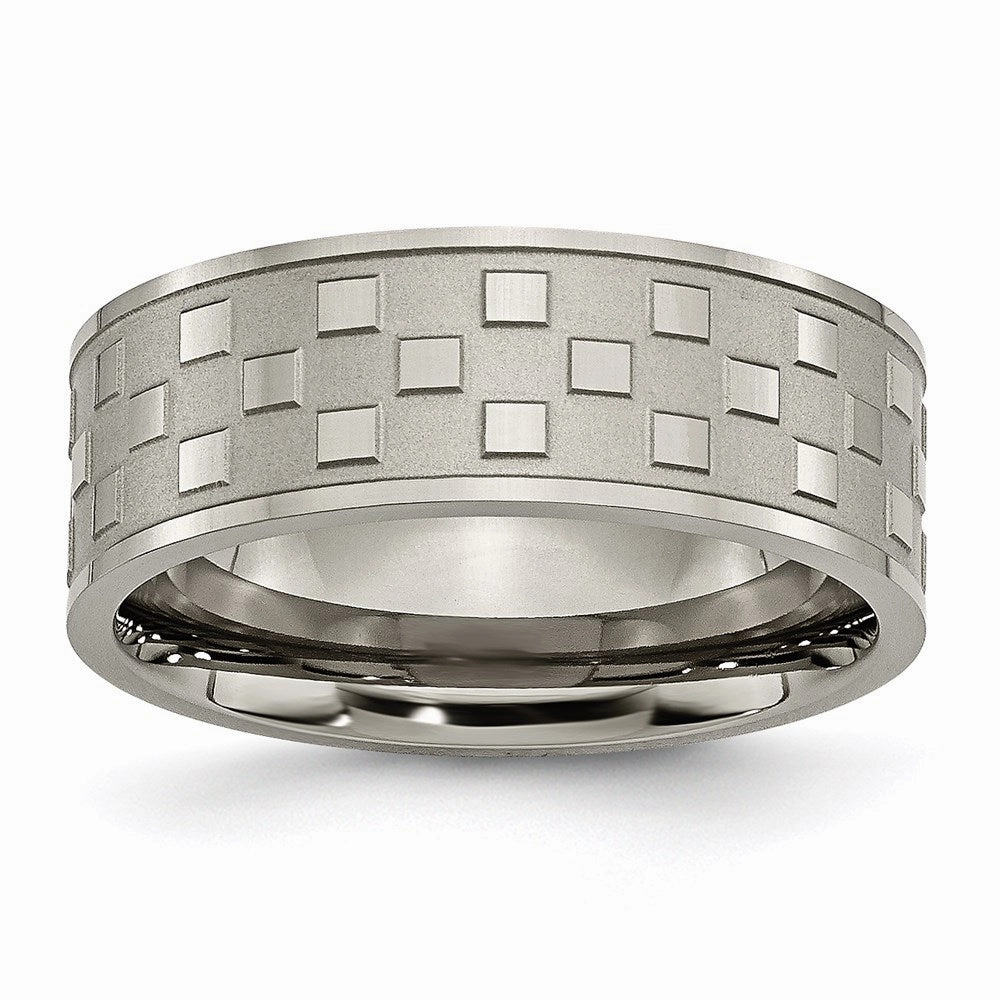 Titanium 8mm Satin and Polished Checkered Band | TB245