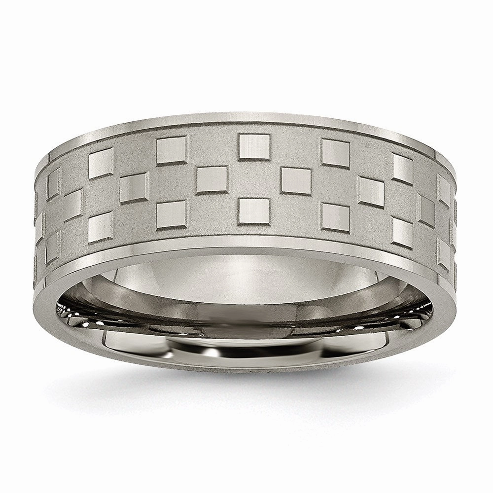 Titanium 8mm Satin and Polished Checkered Band | TB245