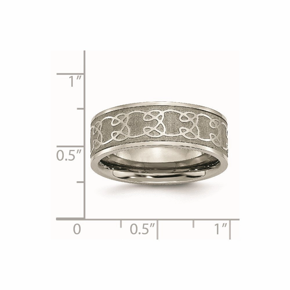 Titanium 8mm Satin and Polished Scroll Design Band | TB258