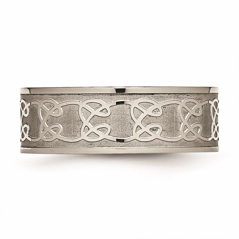 Titanium 8mm Satin and Polished Scroll Design Band | TB258