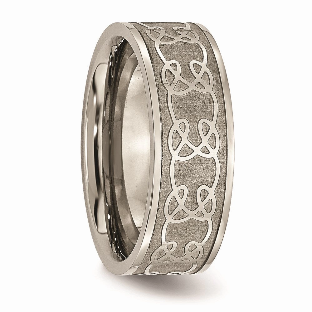 Titanium 8mm Satin and Polished Scroll Design Band | TB258