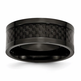 Titanium 9mm Black IP-plated w/Carbon Fiber Inlay Polished Band | TB316