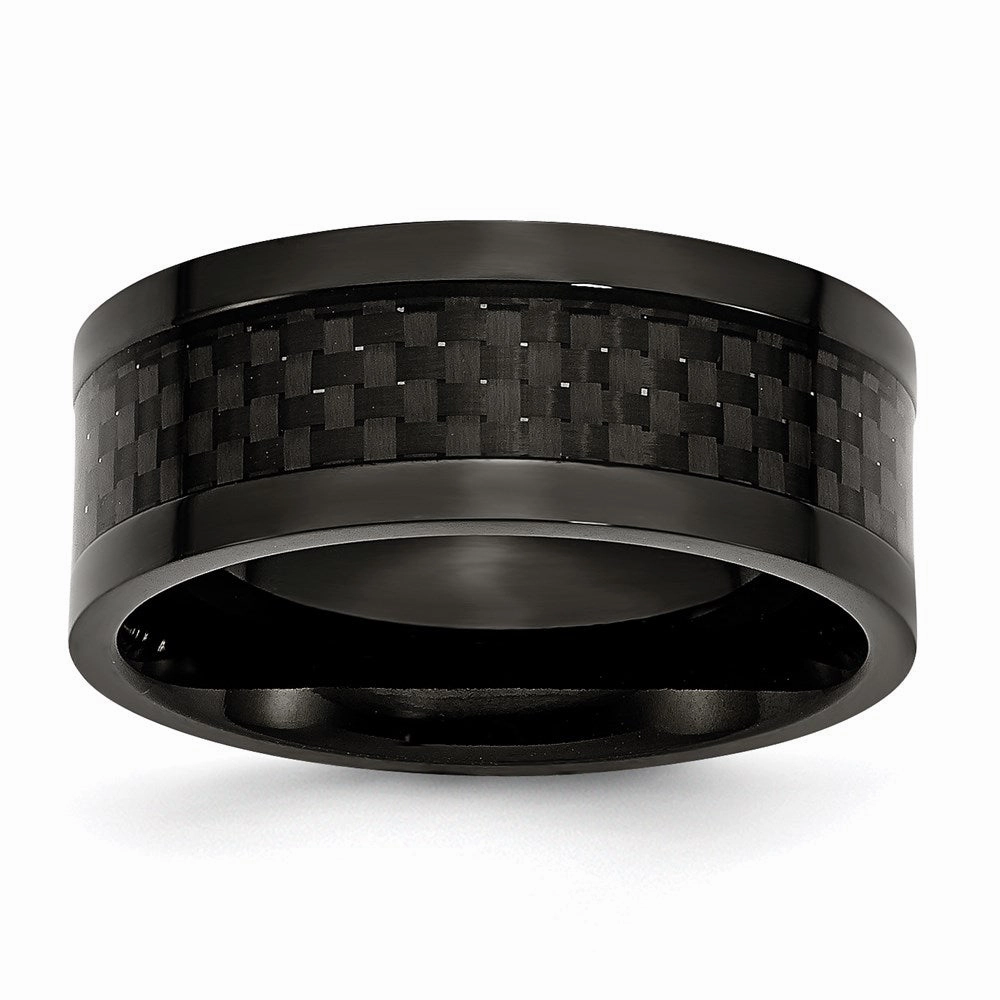 Titanium 9mm Black IP-plated w/Carbon Fiber Inlay Polished Band | TB316