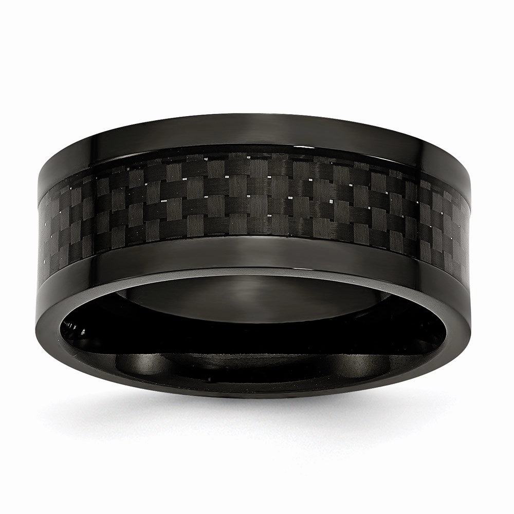 Titanium 9mm Black IP-plated w/Carbon Fiber Inlay Polished Band | TB316