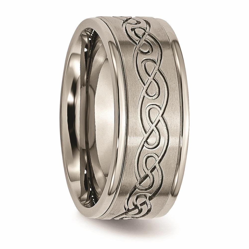 Titanium 9mm Scroll Design Brushed and Polished Band | TB307
