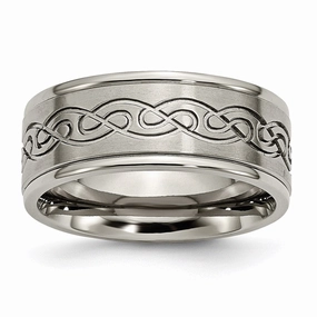 Titanium 9mm Scroll Design Brushed and Polished Band | TB307