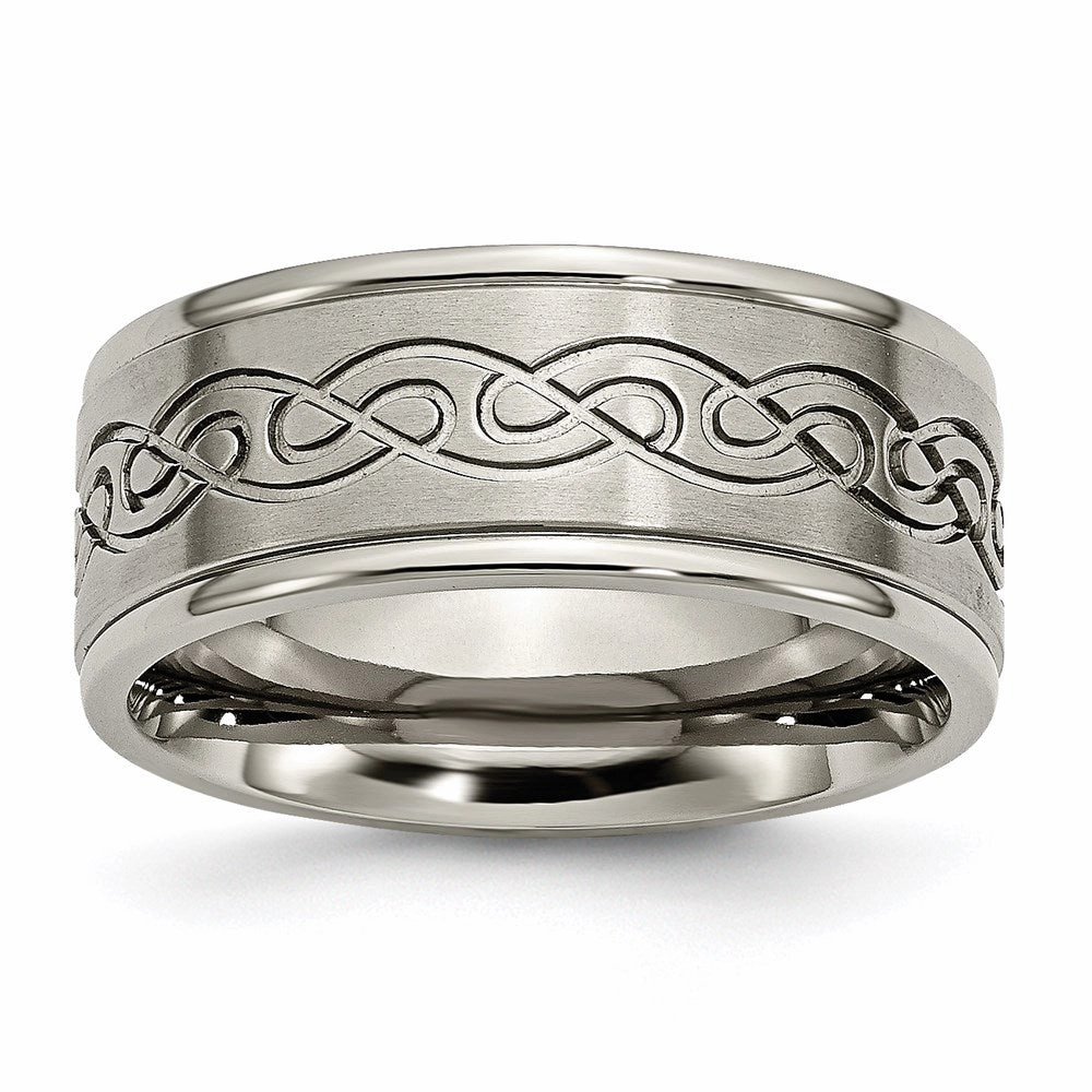 Titanium 9mm Scroll Design Brushed and Polished Band | TB307