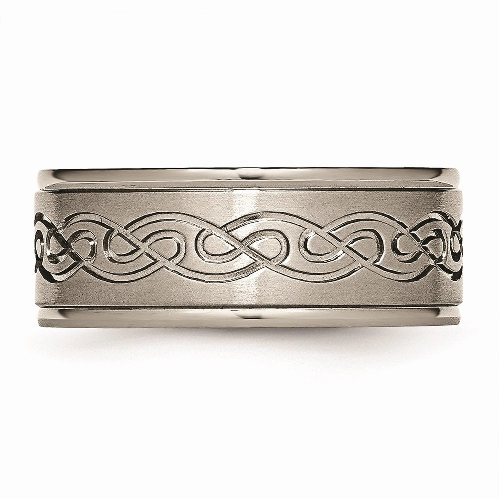 Titanium 9mm Scroll Design Brushed and Polished Band | TB307