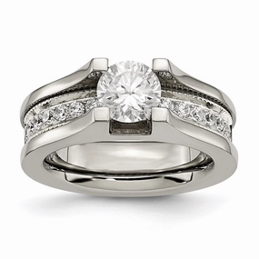 Titanium & Sterling Silver CZ Ring | TB376