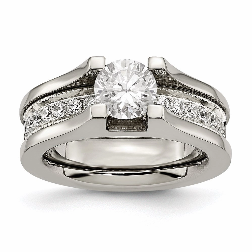 Titanium & Sterling Silver CZ Ring | TB376