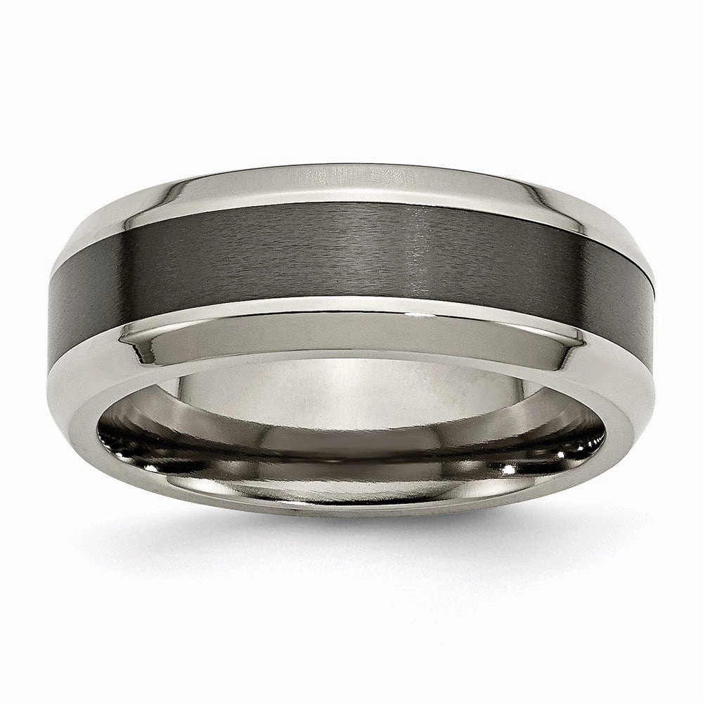 Titanium Base w/Brushed Black Ceramic Center Beveled 8mm Band | TB384