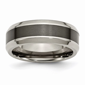 Titanium Base w/Brushed Black Ceramic Center Beveled 8mm Band | TB384
