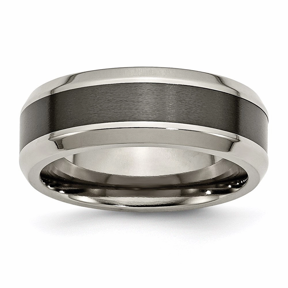 Titanium Base w/Brushed Black Ceramic Center Beveled 8mm Band | TB384