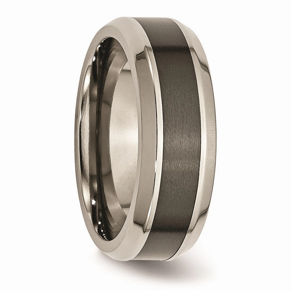 Titanium Base w/Brushed Black Ceramic Center Beveled 8mm Band | TB384