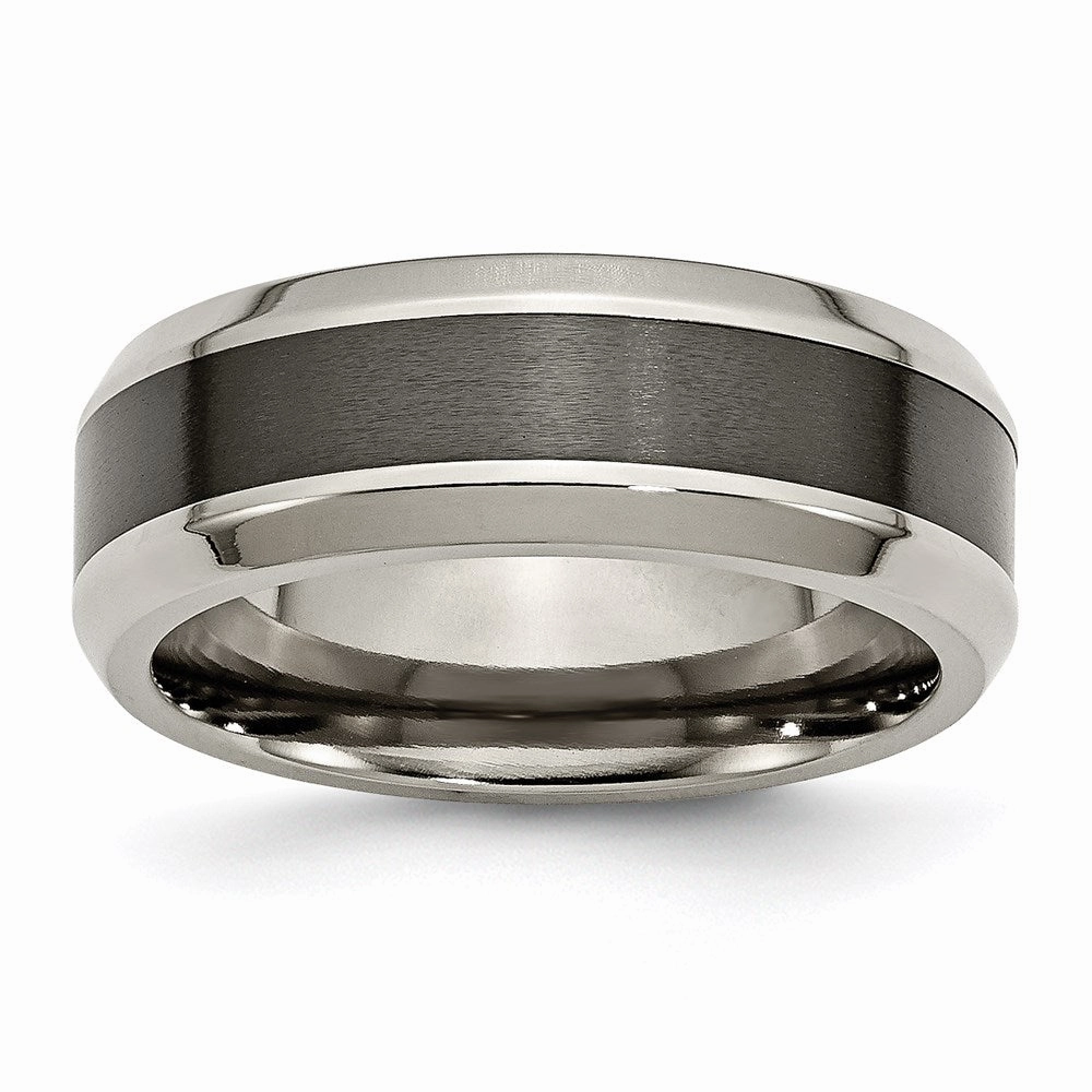 Titanium Base w/Brushed Black Ceramic Center Beveled 8mm Band | TB384