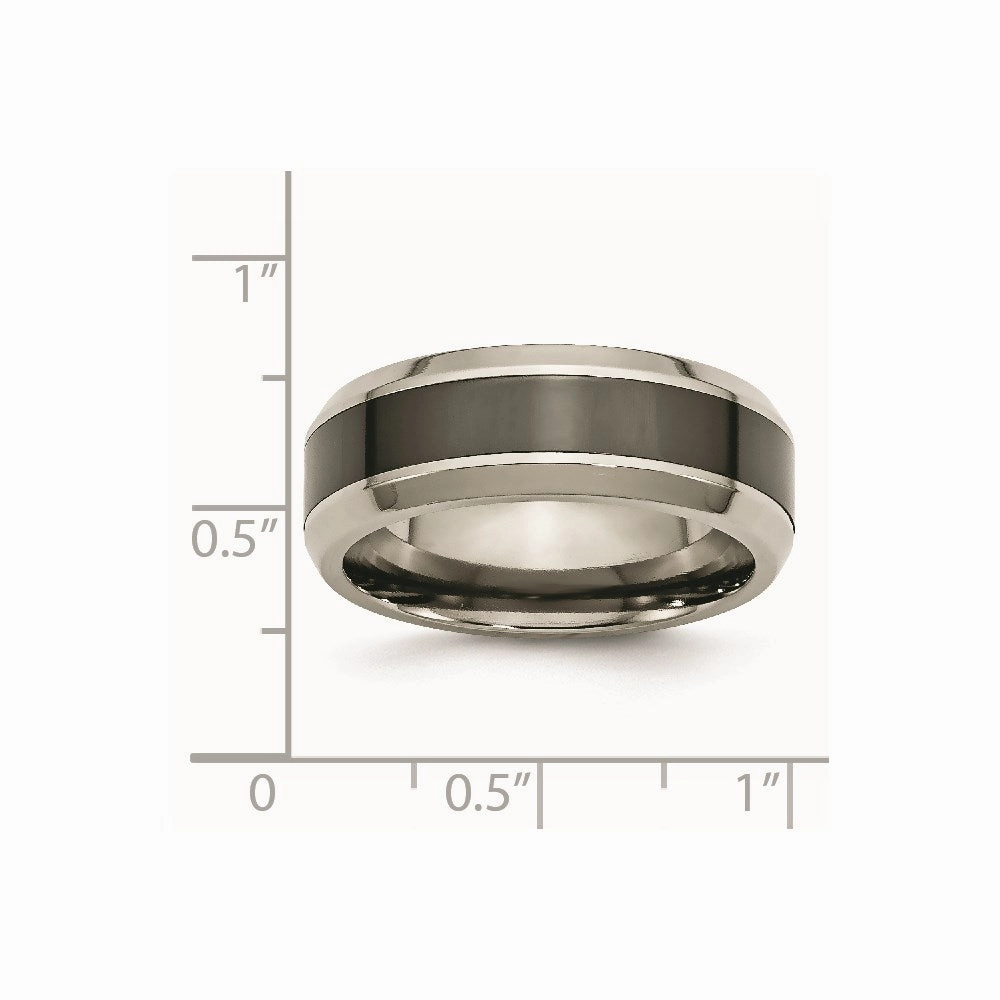 Titanium Base w/Polished Black Ceramic Center Beveled 8mm Band | TB382