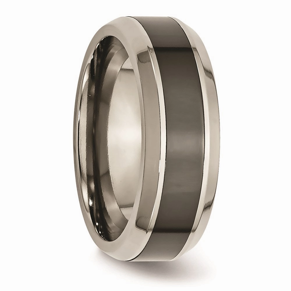 Titanium Base w/Polished Black Ceramic Center Beveled 8mm Band | TB382