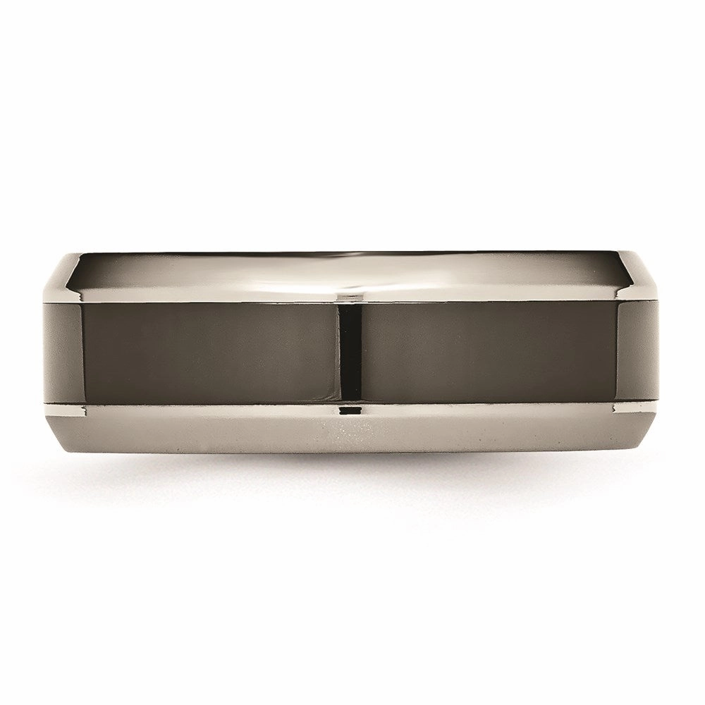 Titanium Base w/Polished Black Ceramic Center Beveled 8mm Band | TB382