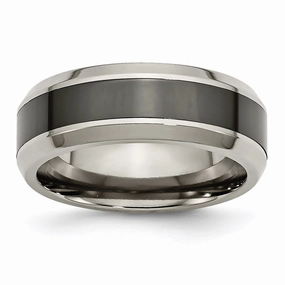 Titanium Base w/Polished Black Ceramic Center Beveled 8mm Band | TB382