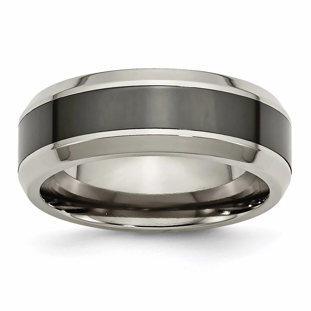 Titanium Base w/Polished Black Ceramic Center Beveled 8mm Band | TB382