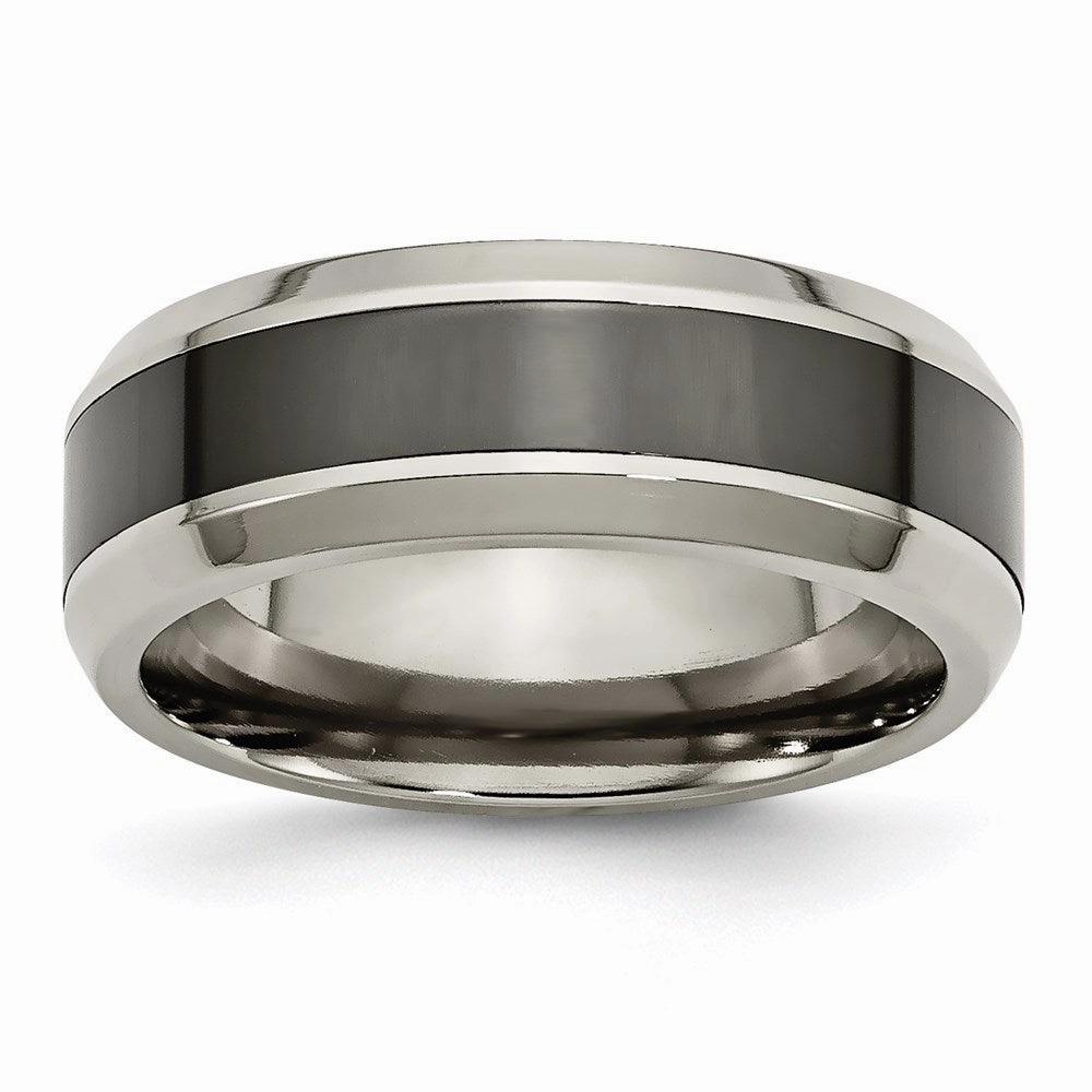 Titanium Base w/Polished Black Ceramic Center Beveled 8mm Band | TB382